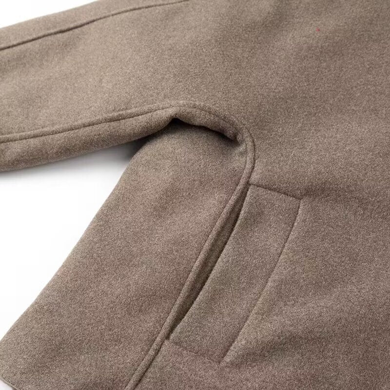 V-neck long sleeved single breasted casual woolen jacket for women