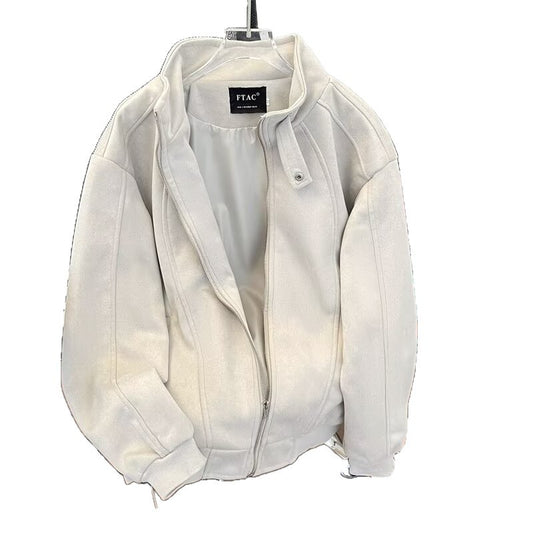 Vintage stand up collar patchwork zipper loose workwear jacket