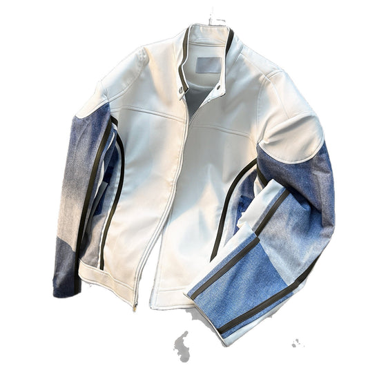 Stand up denim patchwork loose and cool jacket