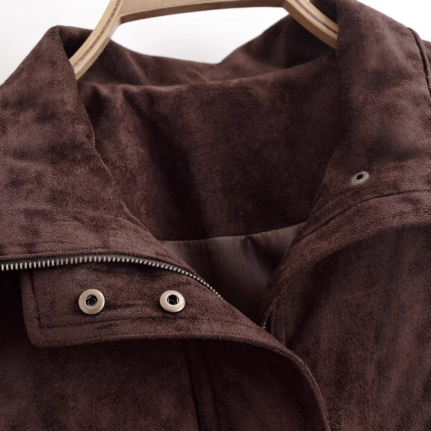 Women's collar long sleeved suede jacket