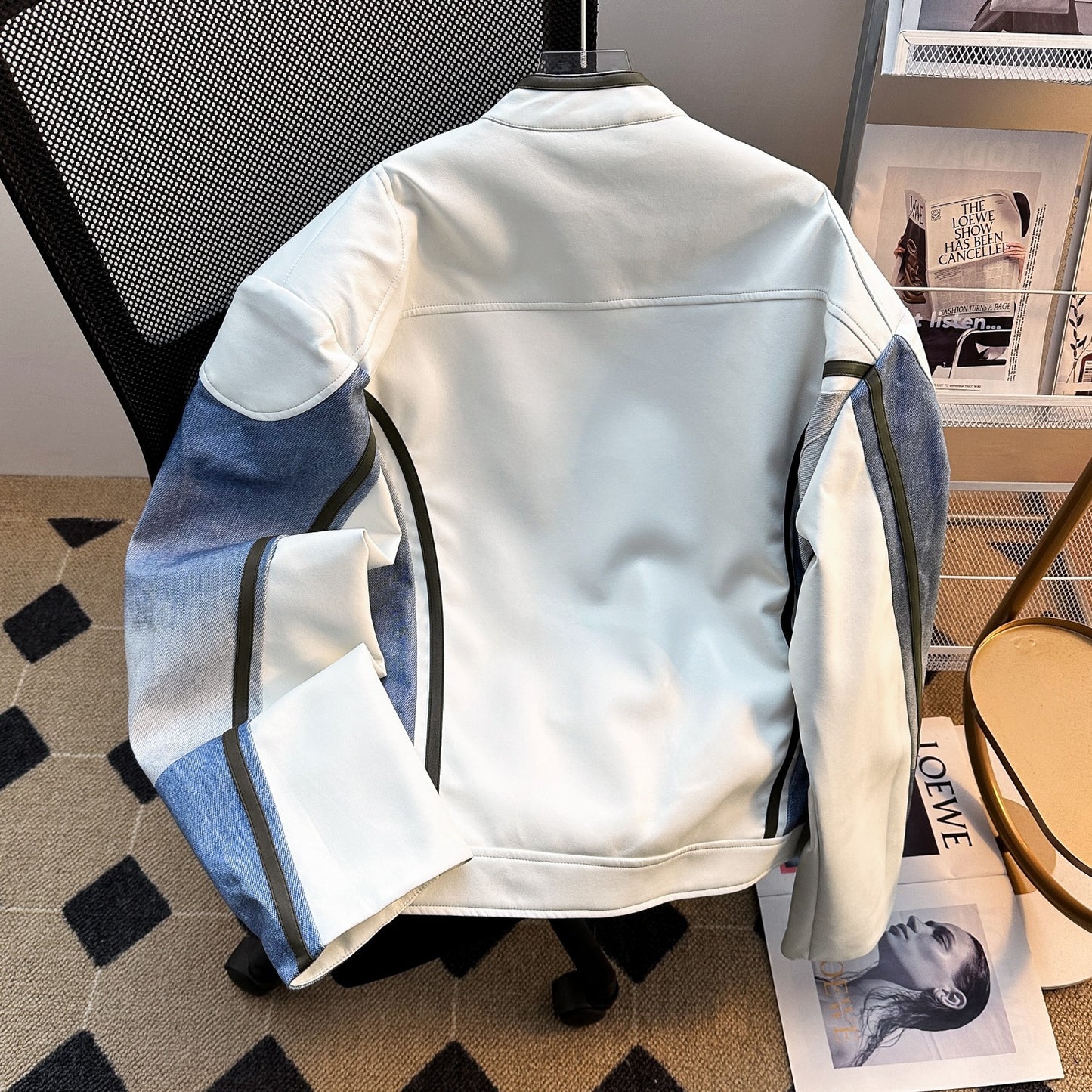 Stand up denim patchwork loose and cool jacket