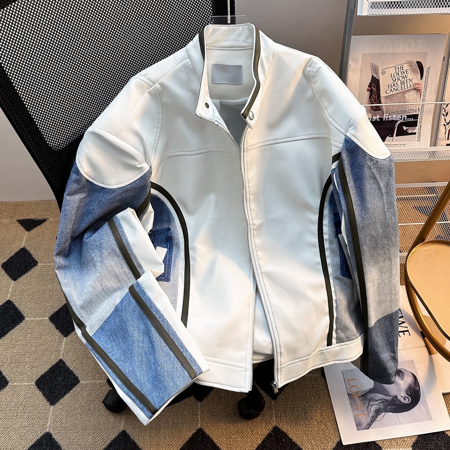 Stand up denim patchwork loose and cool jacket