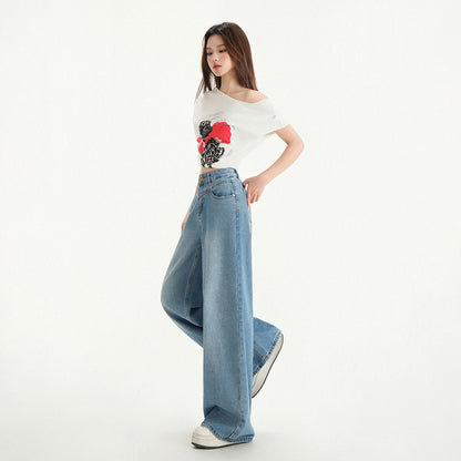 Wide Leg Jeans Women Spring New Retro High Waist Loose Straight Long Pants