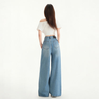 Wide Leg Jeans Women Spring New Retro High Waist Loose Straight Long Pants