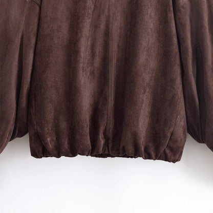 Women's collar long sleeved suede jacket