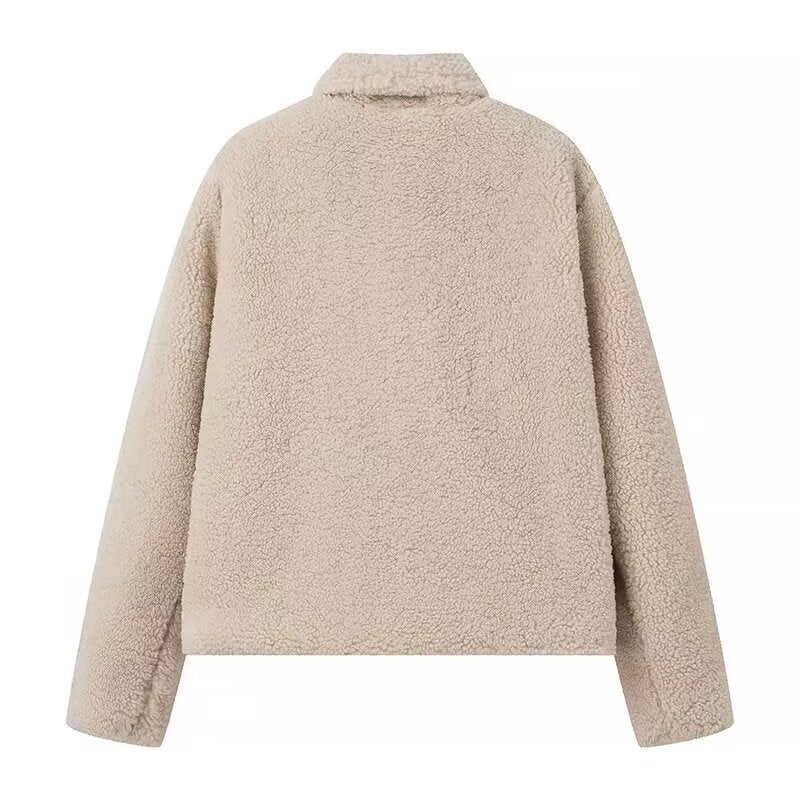 Flip collar lamb wool asymmetrical woolen coat for women