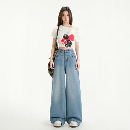 Wide Leg Jeans Women Spring New Retro High Waist Loose Straight Long Pants